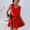 thumbnail image 3 of Bigersell Summer Dress Fashion Women Summer Casual V-Neck Bandage Solid Sleeveless Mini Dress Big & Tall Ball Gown Dress Style 24752, Female Mini Short Dresses Red XL, 3 of 9