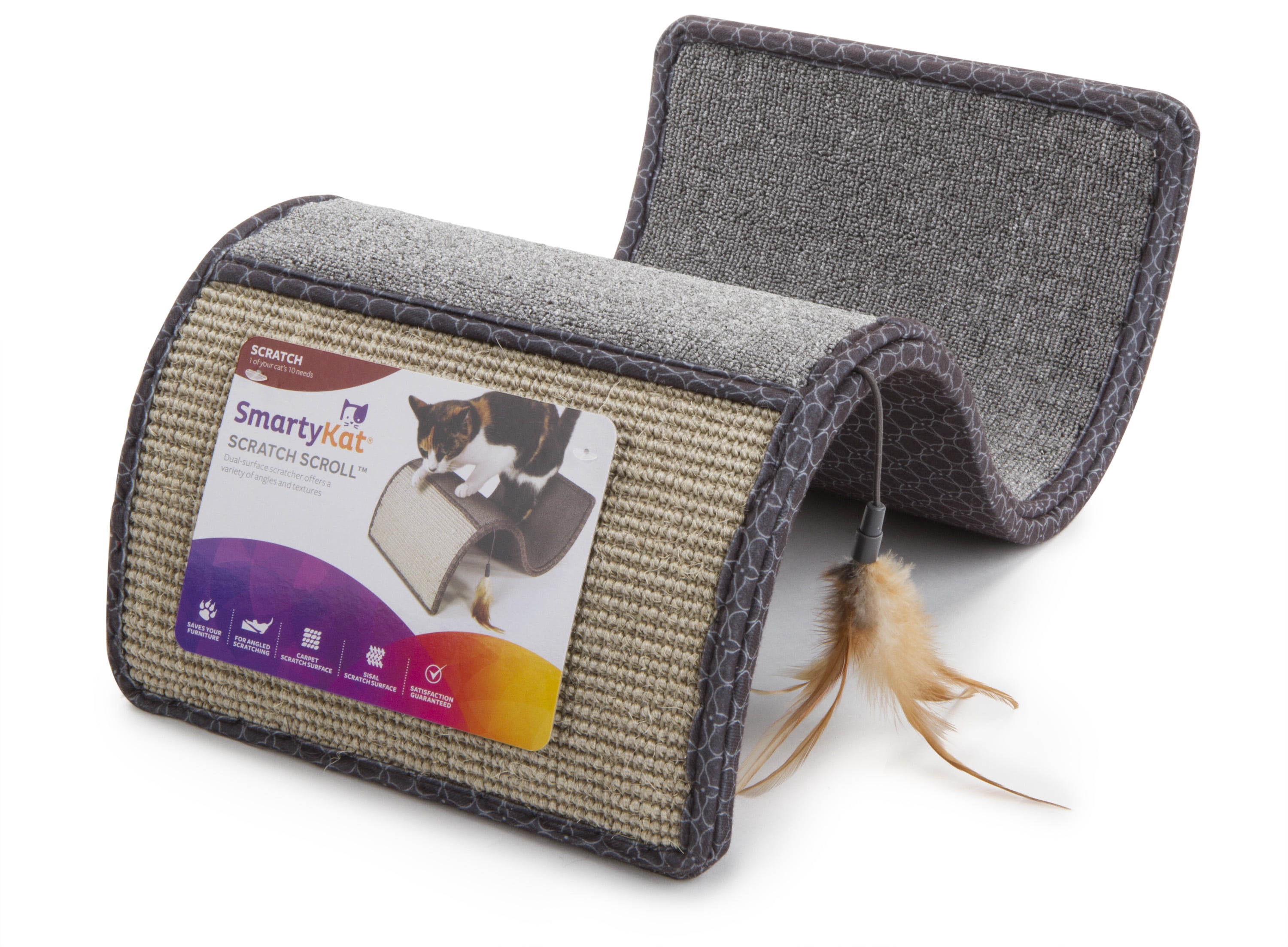 SmartyKat Scratch Scroll Curved Cat Scratcher with Feather Toy