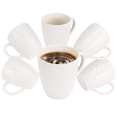 6-Pack White Ceramic Coffee Mug Set, 11.95 fl oz