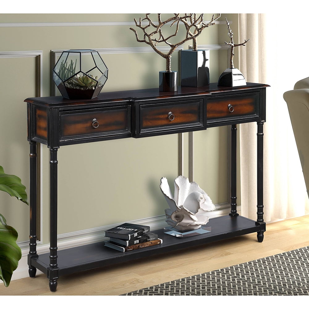 Hommoo 3 Drawer Wood Console Table, Espresso