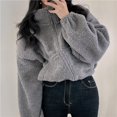 thumbnail image 6 of Women Fleece Zip Up Jacket Cute Y2K Winter Warm Trendy Crop Coat Shacket Outerwear Aesthetic Clothes Gray XL, 6 of 8