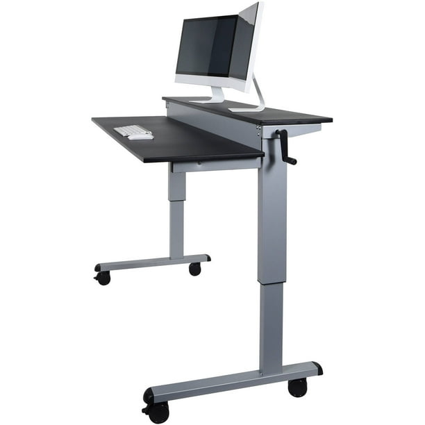 Luxor 2 Tier 48 Crank Adjustable Standing Desk Silver Black