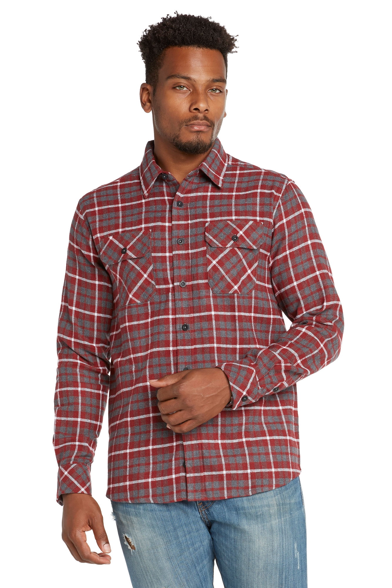 Men's Lightweight Hoodie Plaid Flannel 