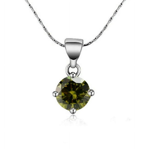 18K White Gold 4 Carat Created Peridot Round Stud Necklace Plated 18 inch