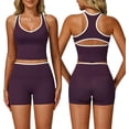 thumbnail image 1 of PISONIC Women Two Piece Workout Sets Color Block Backless Tank Top and High Waist Booty Lifting Shorts Gym Yoga Active Outfits, 1 of 6