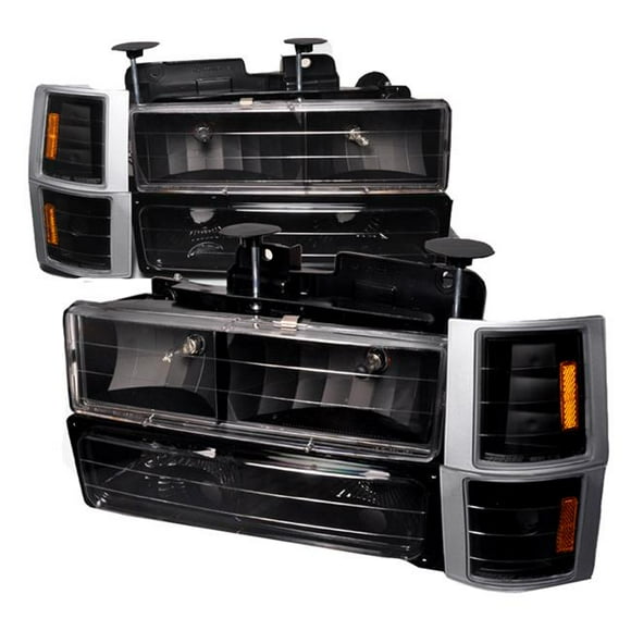 Spec-D Tuning 2LBCLH-C1094JM-TM Euro Headlights, Bumper Lights & Corner Lights for 1994-1998 Chevy C10 - Black, 8 Piece