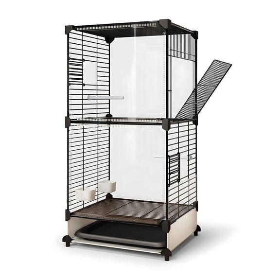 Large 41 Inch Transparent Viewing Metal Bird Cage - Exclusive for Parakeets / Lovebirds, Black