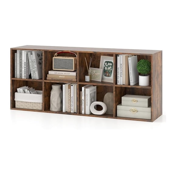 WDZS 8-Cube Bookcase, Floor Standing Bookshelf with Storage & 2 Anti-Tipping Kits, Open Storage Organizer, Cubby Wooden Book Shelf for Living Room, Study & Bedroom, Rustic Brown