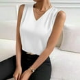 thumbnail image 3 of Women's Silk Satin Tank Tops V Neck Pleated Dressy Casual Sleeveless Blouses Summer Business Work Shirts Solid Color Tanks, 3 of 8
