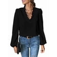 thumbnail image 2 of Women Long Lantern Sleeve Blouse Tops V Neck Shirts Loose Blouses Black L, 2 of 9