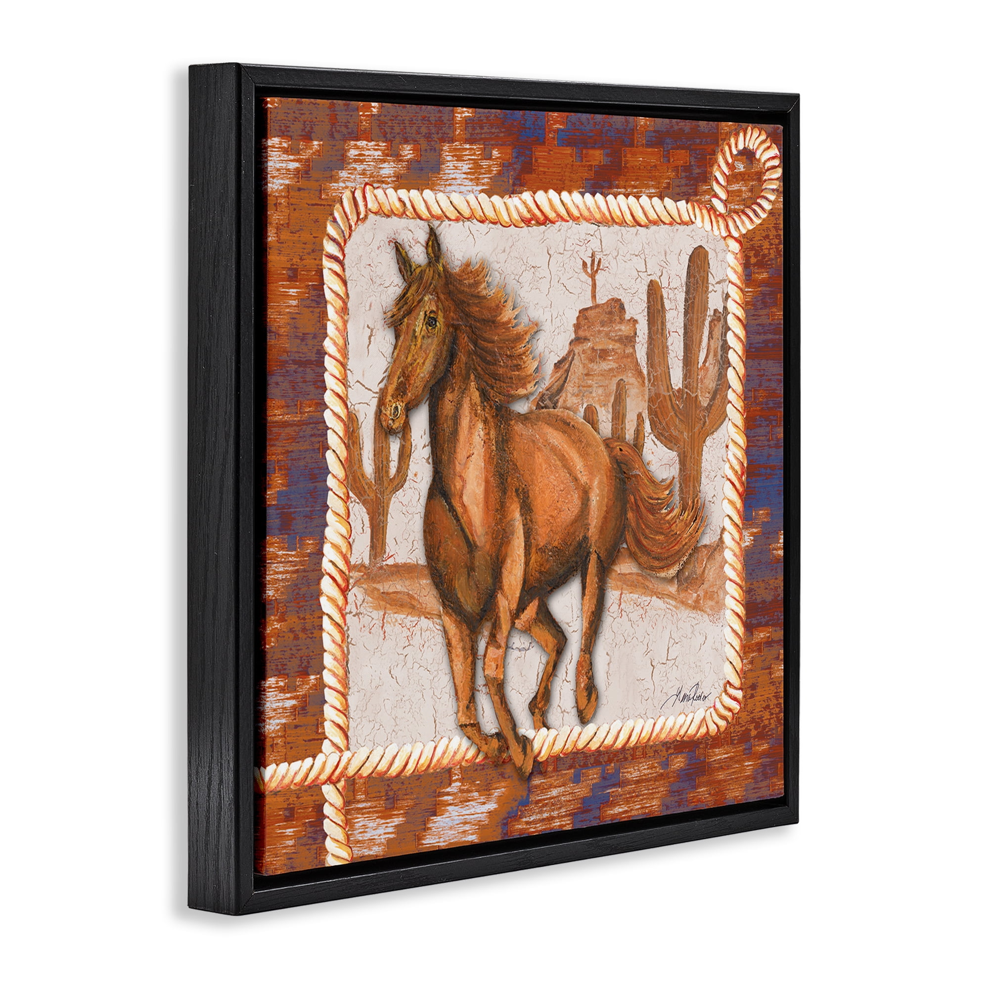 Stupell Industries Western Horse in Desert Landscape Painting Black Floater Framed Canvas Art Print Wall Art, 18 x 18