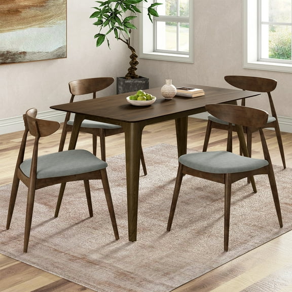 Christopher Knight Home 5-Piece Mid Century Dining Table with Cushioned Chairs, Wood Frame, Walnut Light Gray