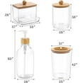thumbnail image 3 of Bamboo Bathroom Accessories Set 4 Pcs - Clear Toothbrush Holder Plastic Soap Dispenser and 2 Qtip Cotton Swab/Pad/Ball Container Jar, 3 of 4