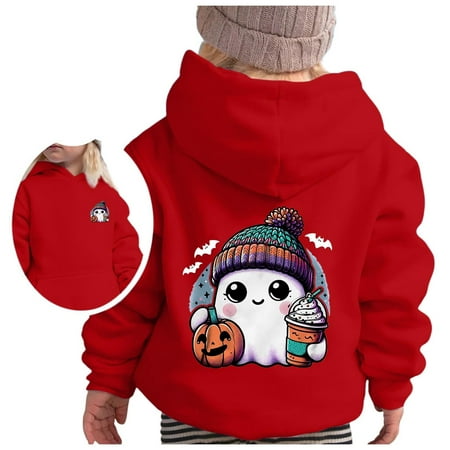 

PMVFHDE Fall Sweatshirts for Girls Boys And Girls Casual Loose Cute Print Long Sleeve Hoodie Sport Red 5-6 Years