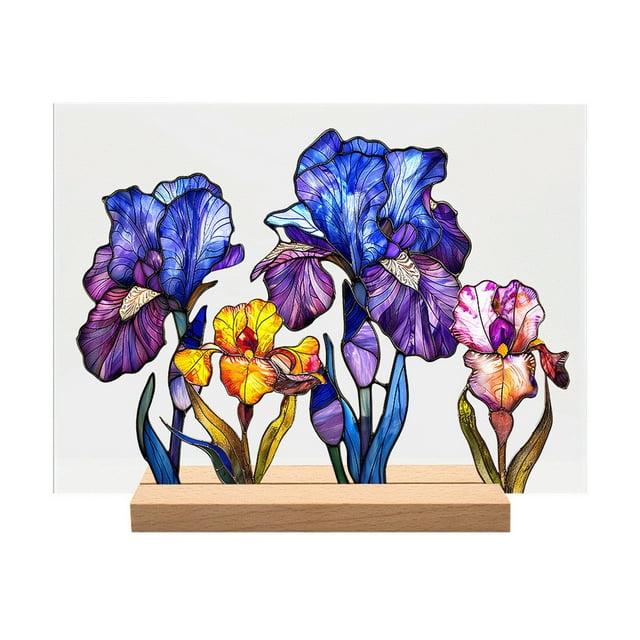 Acrylic Printed Desktop Display Floral Decoration Wooden Base Transparent Desktop Ornament