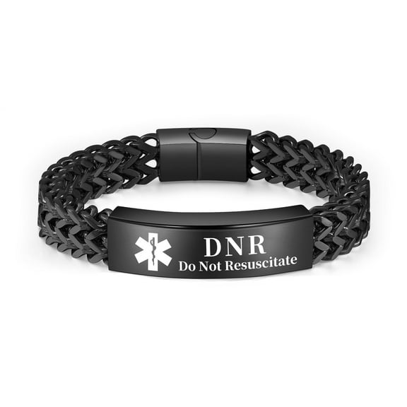 Vagzen Stainless steel Medical Alert ID Bracelet for Men, Engraved DNR(Do Not Resuscitate), Black
