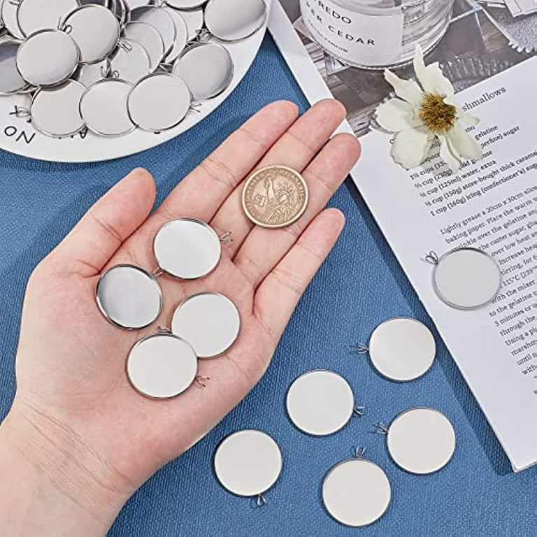 50pcs 25mm Round Cabochon Blanks Stainless Steel Pendant Cabochon Settings  Bezel Blanks Cabochons Trays Charms Tray Bezel Pendant Blanks Settings for Jewelry  Making and Crafts 32x27x2mm 