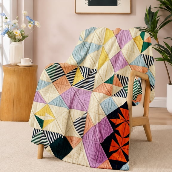 SPXUBZ Modern Pastel Geometric Triangle Grid Flannel Throw Blanket Soft Warm Cozy Fleece Blanket for Living Room Couch Bed Decor