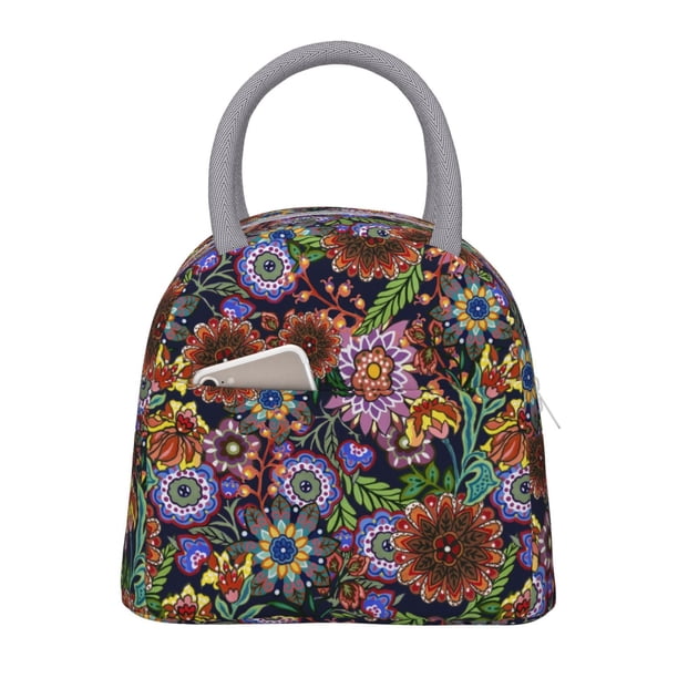 Balery Vintage Floral Bolsa de Almuerzo para Mujeres, Caja de Almuerzo, Bolsa de Almuerzo Pequeña Impermeable, Tote de Almuerzo Reutilizable con Gran Capacidad