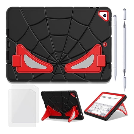 for iPad 9.7 inch 2018 2017 (6th/5th Gen)/Pro 9.7" Case with Bulit-in Kickstand, Screen Protector & Stylus Pen, Soft Silicone & Hard PC 2in1 Hybrid Rugged Spider Armor Protective Cover Kids Man