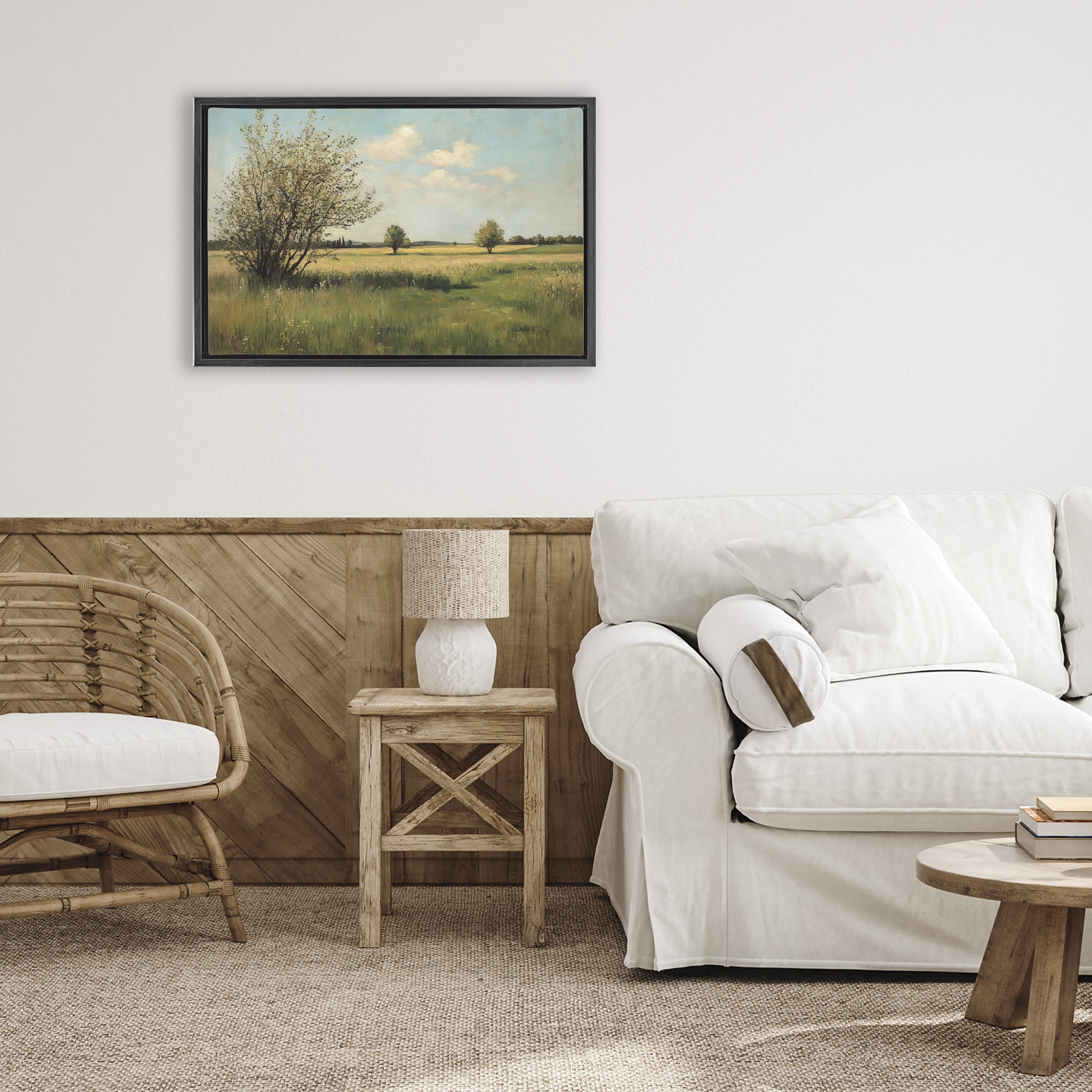 Stupell Industries Peaceful Meadow Under Serene Sky Black Framed Floater Canvas Wall Art, design by Petal Prints Design