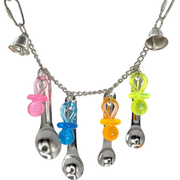 1083 Small Rattle Paci Ringer Mandarin Bird Toys by M&M - Stainless Steel Spoons, Beautiful Acrylic Pacifie