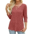 thumbnail image 2 of FAIWAD 3/4 Sleeve Tops for Women V Neck Criss-Cross Casual Shirts Loose Lightweight Knit Sweaters, 2 of 8
