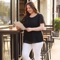 thumbnail image 3 of Agnes Orinda Women's Plus Size Chiffon Blouse Double-Layered Shirt Round Neck Ruffle Short Sleeves Casual Work Tops 4X Black, 3 of 8