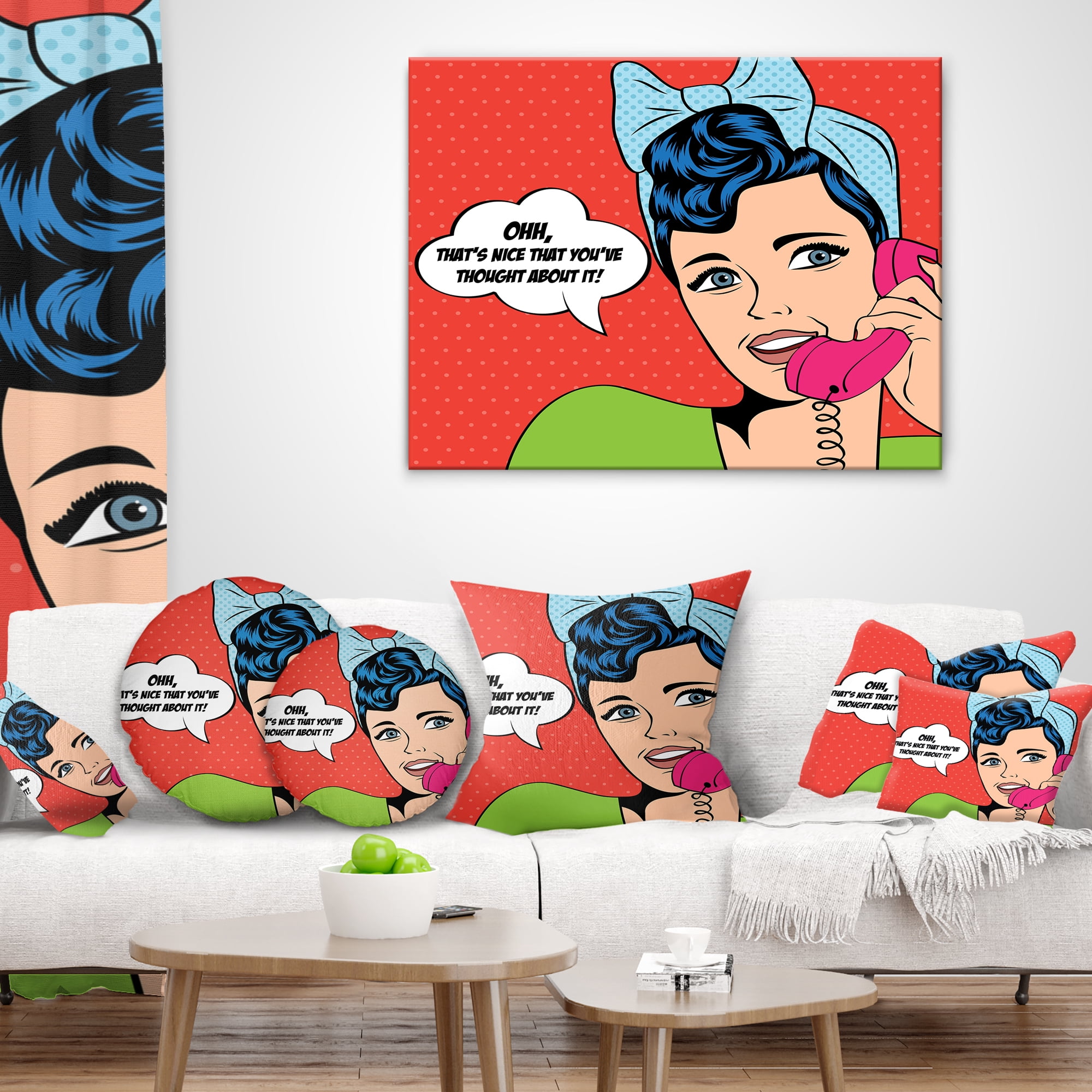 Designart Woman Talking on Phone - Abstract Portrait Throw Pillow - 18x18