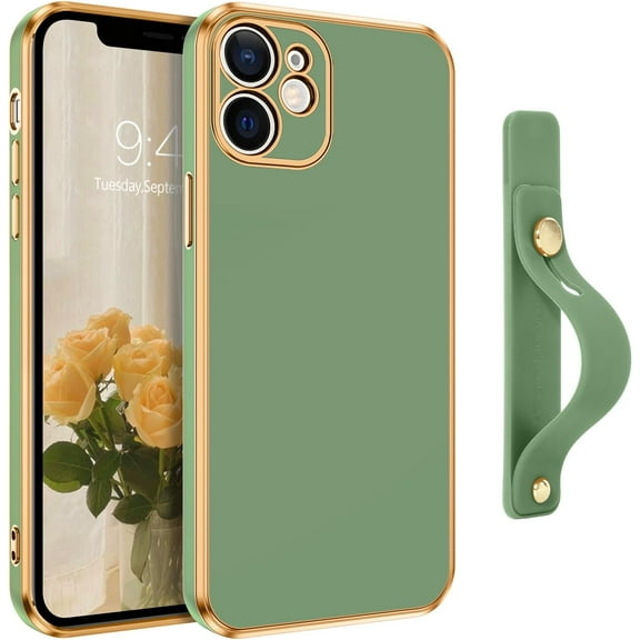 iPhone 12 Mini Case, iPhone 12 Mini Phone Case, Slim Fit Soft TPU with Adjustable Wristband Kickstand Scratch Resistant Shockproof Protective Cover for Apple iPhone 12 Mini 5.4", Matcha Green