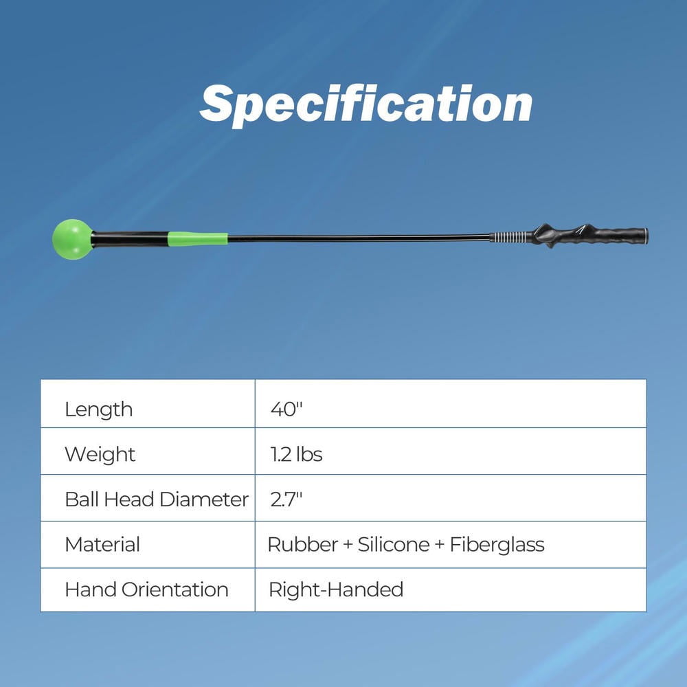 GVN 40 Inch Weighted Golf Swing Trainer for Enhanced Grip and Balance Practice, Green