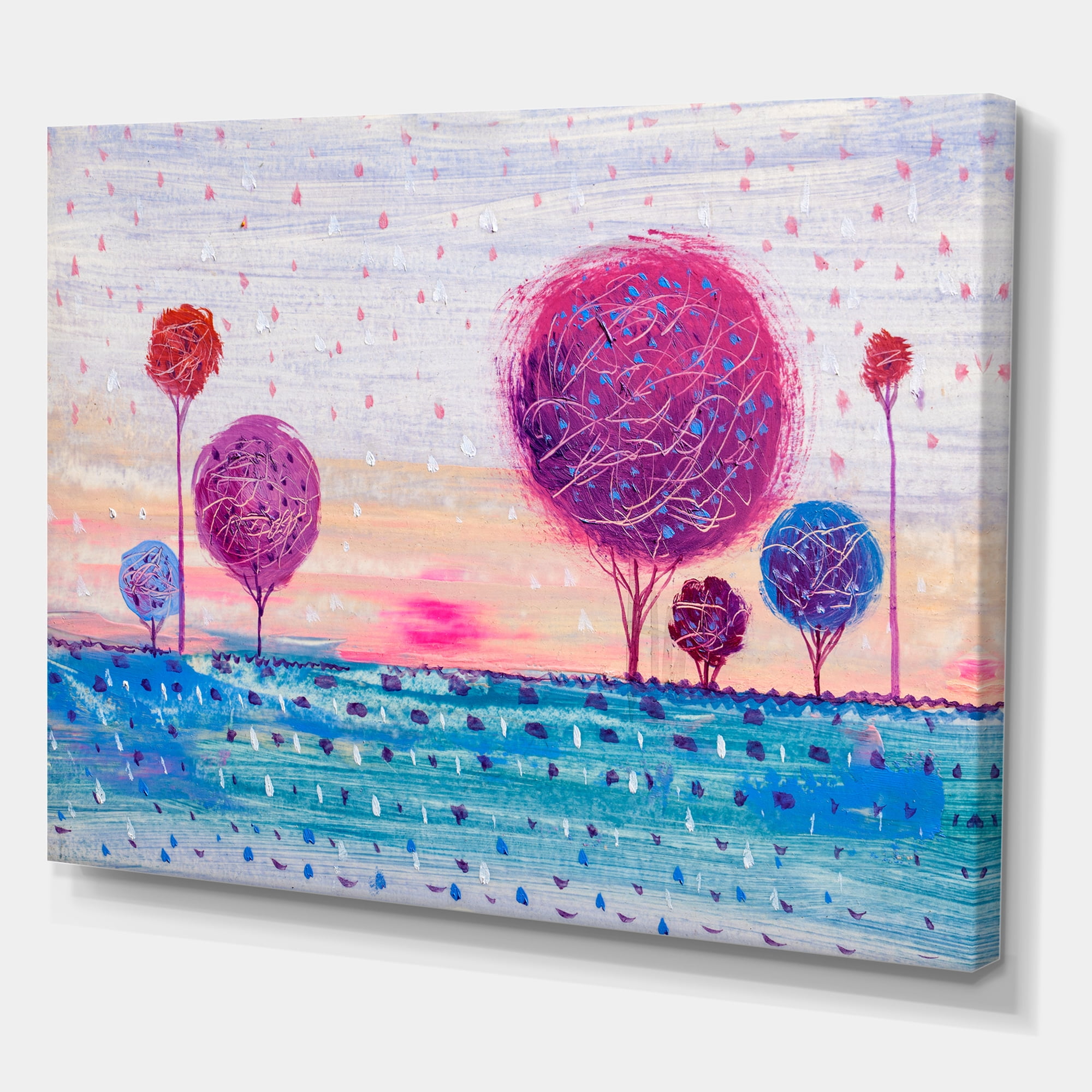Designart ' Purple Coloured Tree Impression Landscape II ' Modern Canvas Wall Art Print