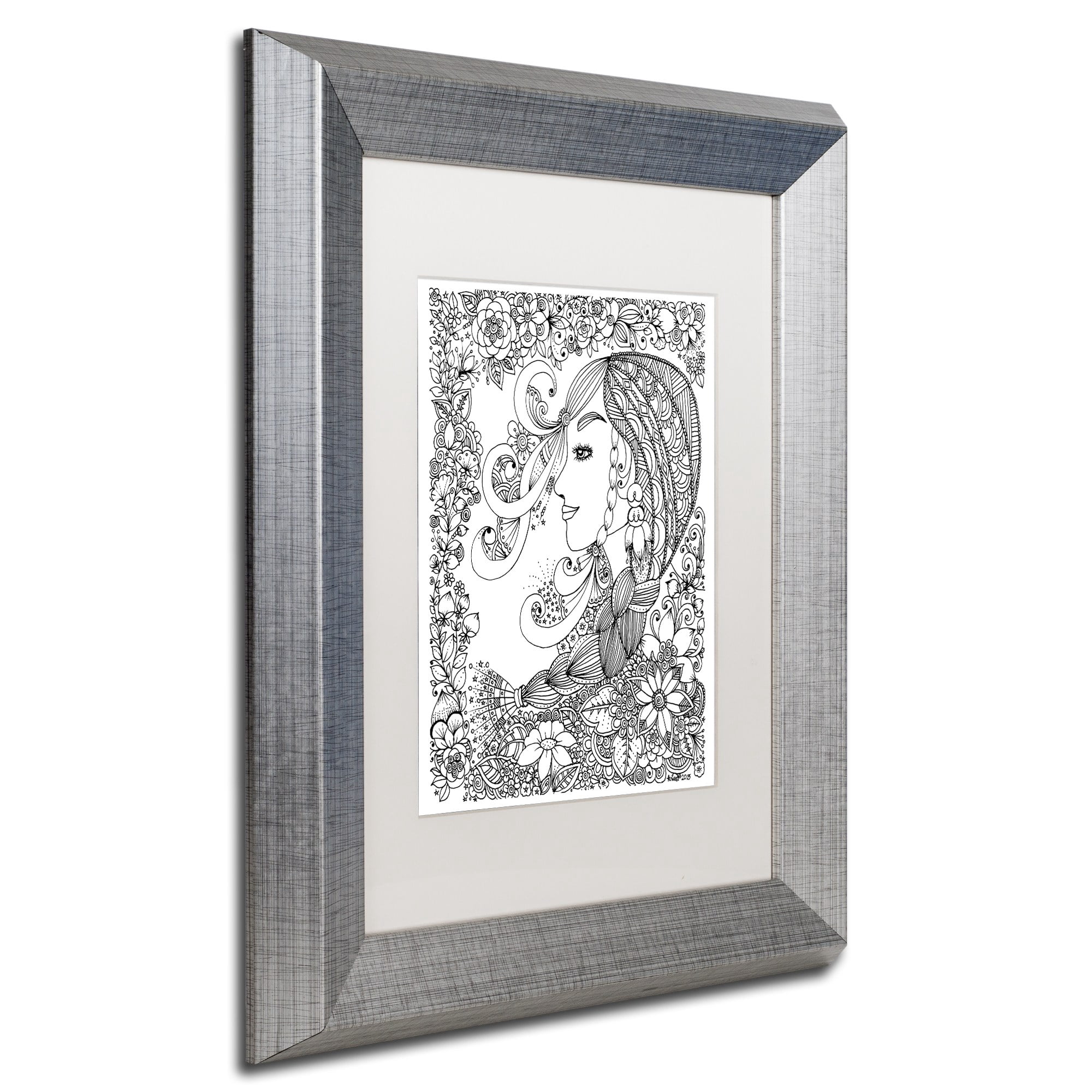 Trademark Fine Art "Woman 2" Canvas Art by KCDoodleArt White Matte, Silver Frame