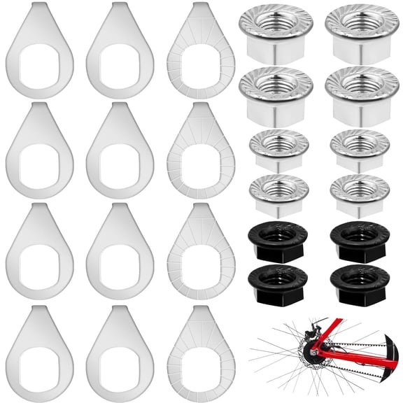24-Piece Bike Axle Nut and Safety Washer Kit, M8 M9.5 M10 Bicycle Wheel Hub Nut Replacement, Front and Rear Axle Nuts for Mountain, Road, City Bikes, Bike Repair Parts Maintenance Kit