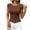 Coffee, variant on Crop Tops for Women Cap Short Sleeve Boat Neck Solid Color Slim T-Shirts Tight Casual Tee Blouses Going out Tops
