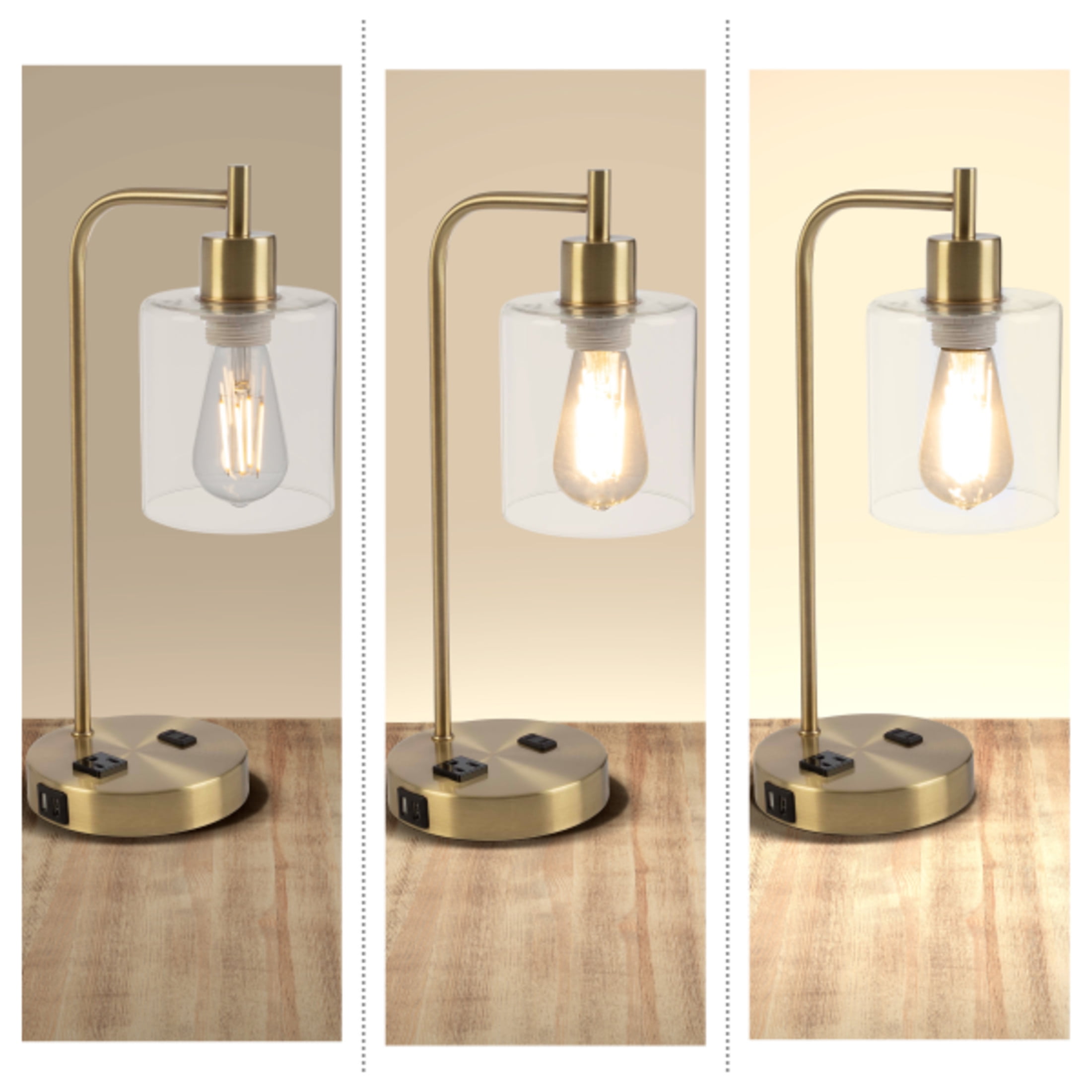 Lavish Home Lamp with USB Charging Ports, Touch Control, LED Bulb (Gold)