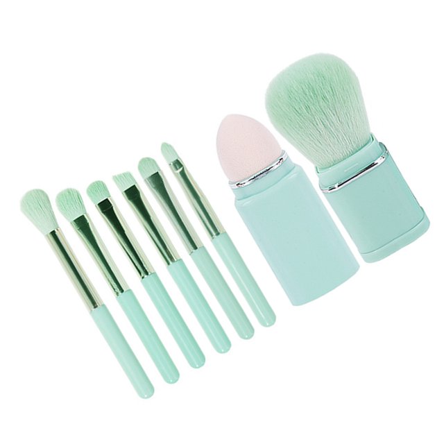 Juego De 8 Brochas De Maquillaje Con Estuche, Cerdas Suaves, Brocha Para Polvo, Sombras De Ojos, Brocha Retráctil Para Polvo, Mini Brochas De Maquillaje Portátiles Para Viajes(verde)