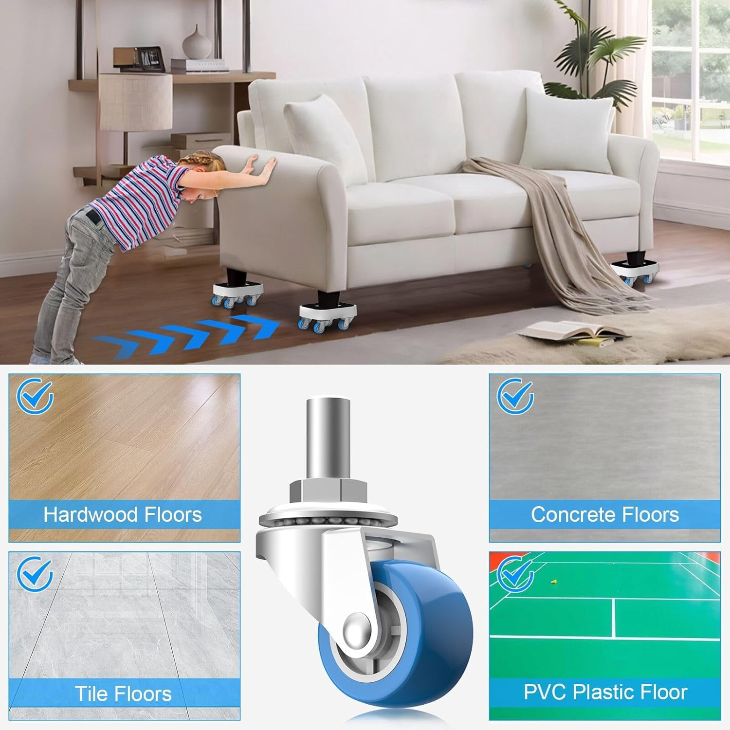 New Upgrade Furniture Sliders, Furniture Movers with Wheels, Furniture Lift Mover Tool Set with 360 °   Rotatable Wheels, Furniture Dolly for Moving Heavy Duty Sofa, Bed, Load Capacity Up to 750lb