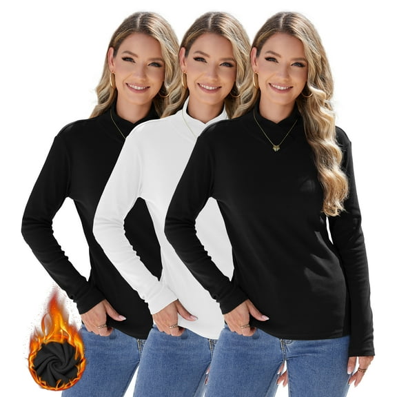 TELALEO 3 Pack Women's Turtleneck Thermal Fleece Long Sleeve Shirts Fall Fashion Basic Thermal Underwear Tops Winter Clothes 2025