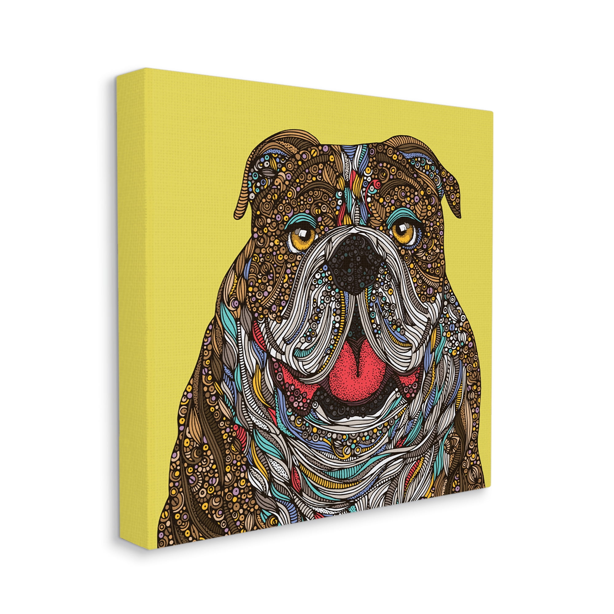 Stupell Industries Smiling Bulldog Bold Creative Mandala Patterns Shapes Graphic Art Gallery Wrapped Canvas Print Wall Art, Design by Valentina Harper