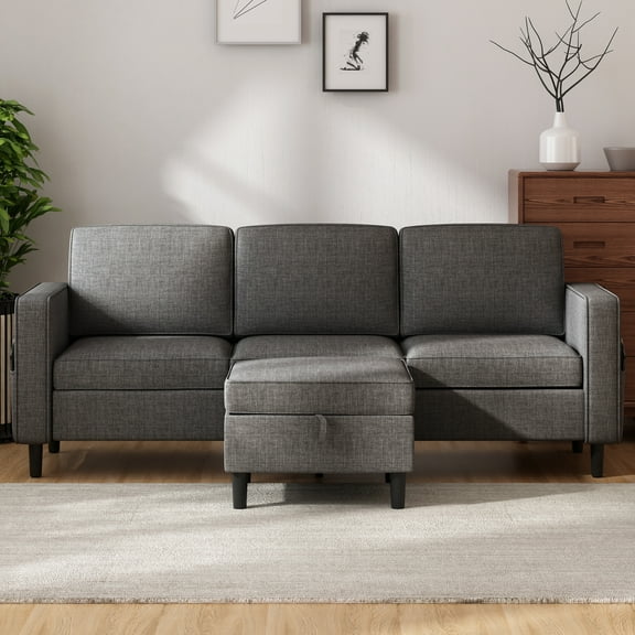 MUZZ 78’’w Small Sectional Sofa and Couch for Living Room, L Shaped 3 Seater Sofa with Storge Ottoman, Convertible Sectional Sofa Couch for Small Space, Dark Grey