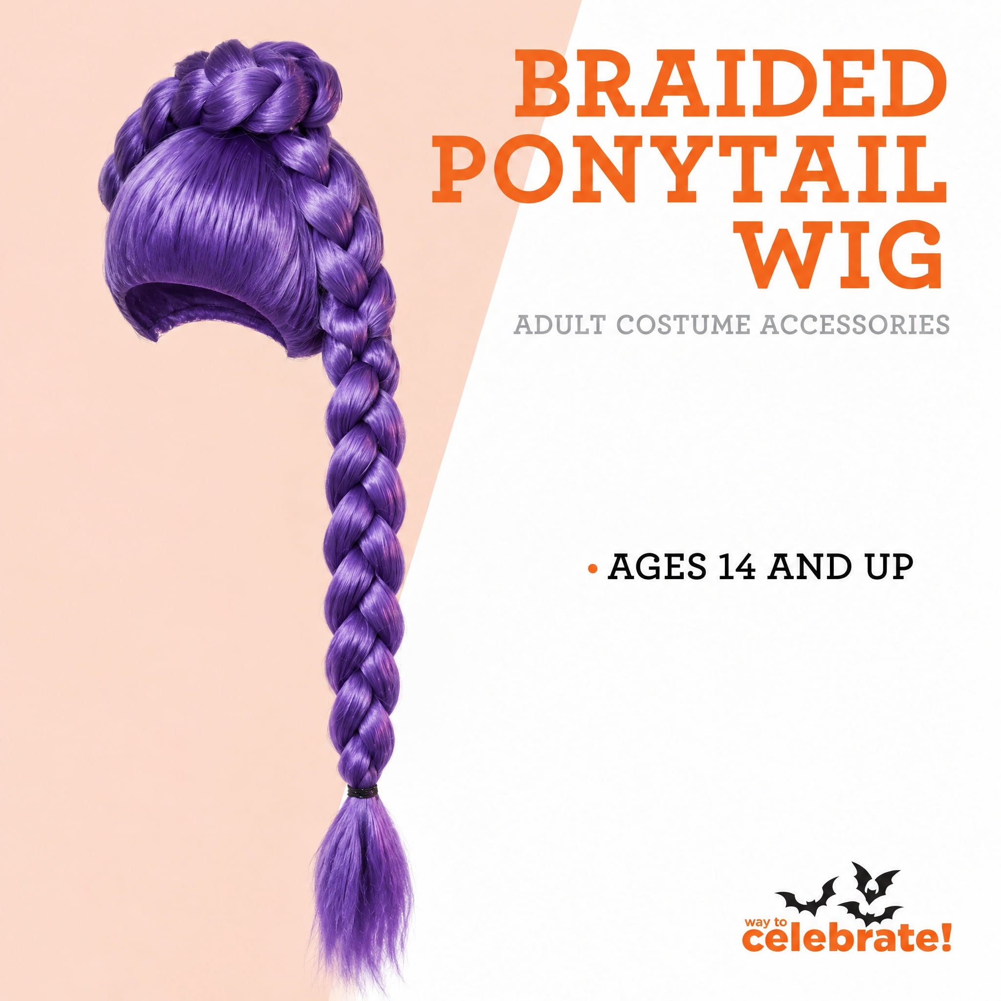 Braided Ponytail Wig Costume Accessory for Adults, Purple, Halloween by Way To Celebrate