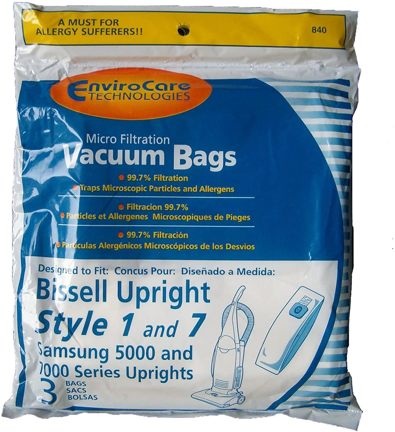 6 Bissell 840 30861 32120 Upright Style 1 and 7 micro filtration Vacuum Bags 