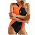 thumbnail image 2 of One Piece Swimsuits for Women Built-in Padded Cups Criss Cross Halter Neck Monokini Color Block Cut Out Bathing Suits Side Tie Ring Detail Beachwear, 2 of 5