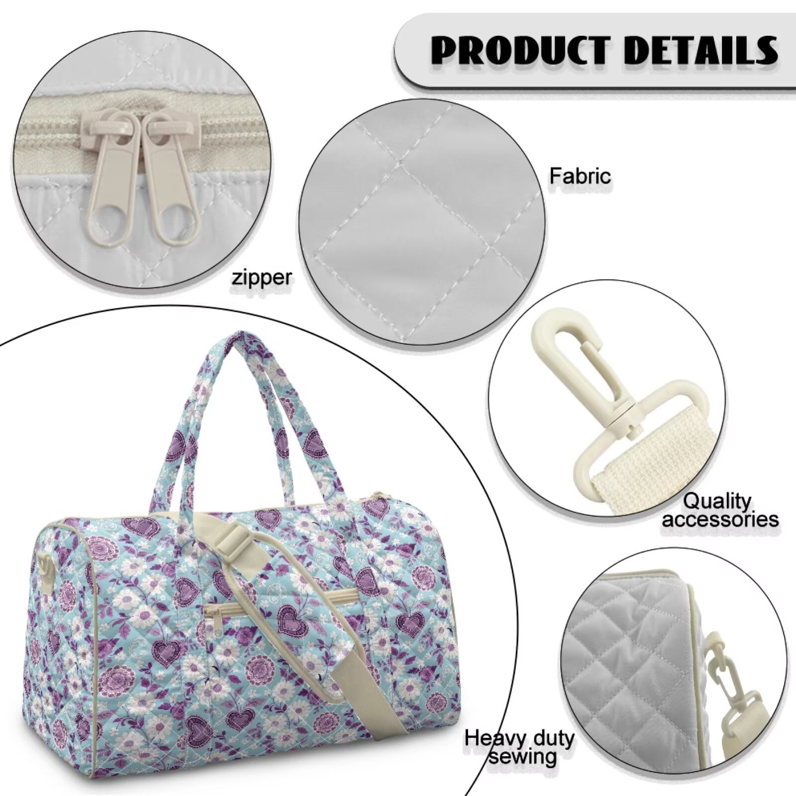 Chririnla Trendy Athletic Bag Versatile Weekender Overnight Luggage with Airline Approved Carry On Size & Shoulder Strap Dual, Blue & Purple Hearts Pattern