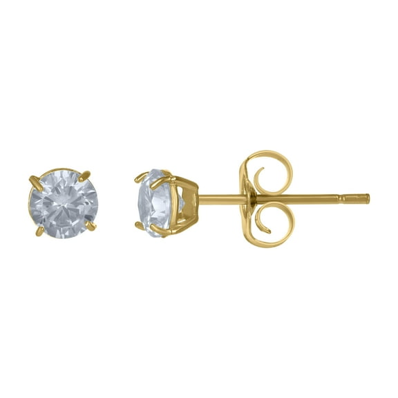 10k Yellow Gold Unisex Cubic-Zirconia Round Stud Earrings