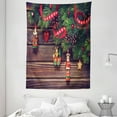 thumbnail image 1 of Christmas Tapestry, Rustic Wooden Backdrop December Old Christmas Noel Time Theme Ribbon Print, Wall Hanging for Bedroom Living Room Dorm Decor, 60W X 80L Inches, Green and Brown, by Ambesonne, 1 of 2