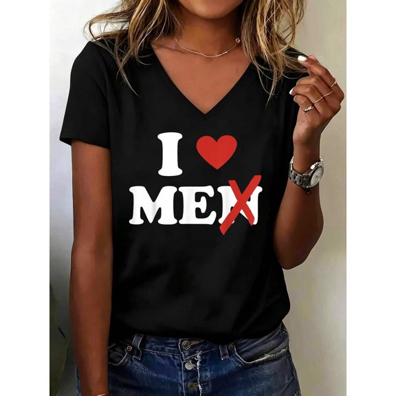 I Love Me Shirt I Heart Me Shirt I Love Men Without The N V Neck T-Shirt Cotton Women's V Neck Graphic Tee, Casual Short Sleeve Shirt,Vacation Outfit