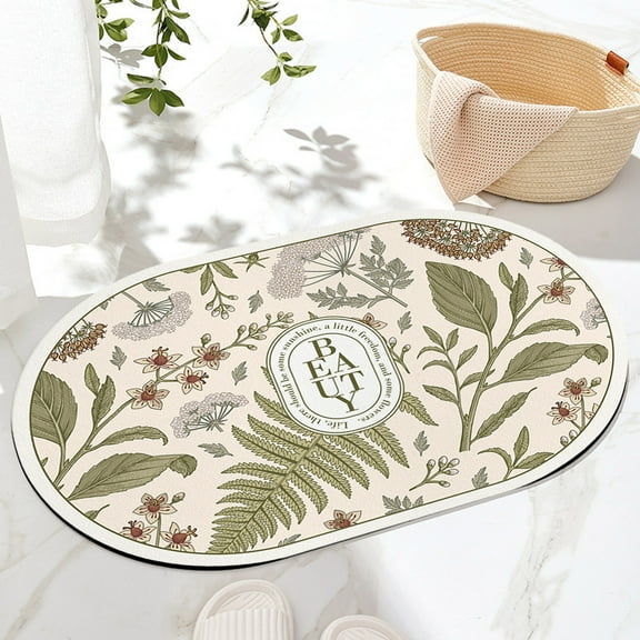 Fmbmuo Bohemian Bathroom Rugs Oval Low Pile Non-Slip Backing Bath Mats for Bathroom Rubber 16x24in D
