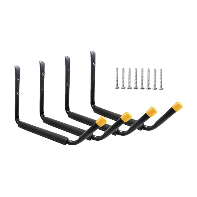 harper 4 Garage Storage Hooks, Wall Mounted, Large Shed, Display Hanger for Ladders And Yellow capped